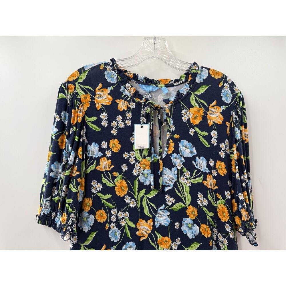 Draper James Women’s Short Sleeve Kacey Knit Dress Spring Blooms Navy Size L NWT - Picture 2 of 11